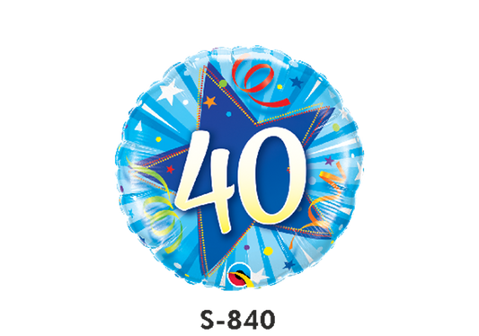 Folienballon Geburtstag / Happy Birthday Zahl - 40 - Luftschlangen Blau Ø 38 cm