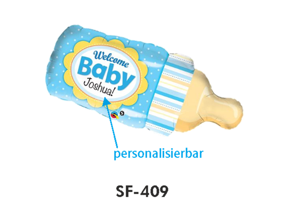 Geburt Folienfigur Schoppen Welcome Baby personalisierbar Hellblau 99 cm
