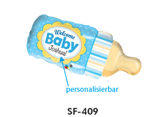 Geburt Folienfigur Schoppen Welcome Baby personalisierbar Hellblau 99 cm