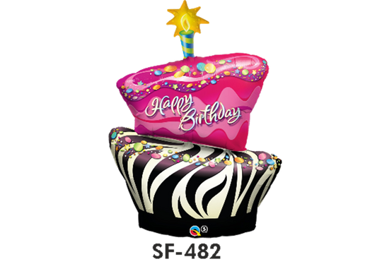 Folienballon Geburtstag / Happy Birthday Cake Pink Zebra Look 89 cm
