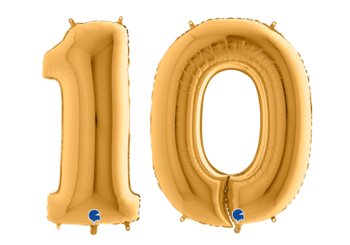Zahlenfolienballons 10 (ZEHN) in GOLD 80cm