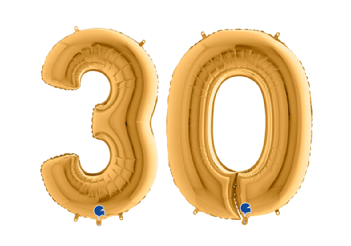 Zahlenfolienballons 30 (DREISSIG) in GOLD 80cm