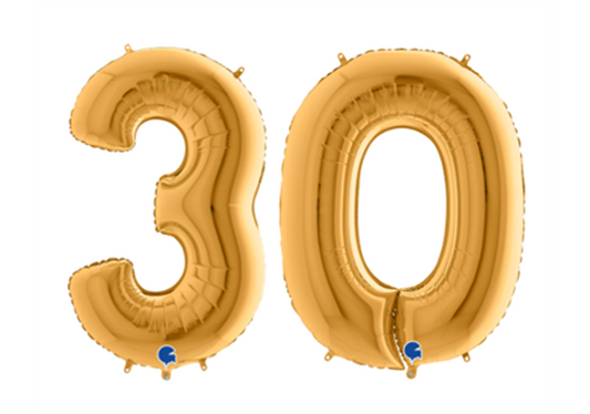 Zahlenfolienballons 30 (DREISSIG) in GOLD 80cm