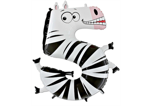 Zahlenfolienballon - Zebra Zahl 5 (fünf) 80cm