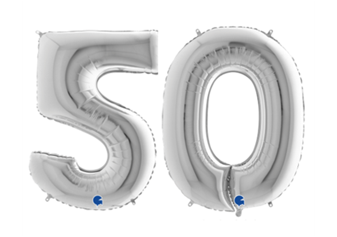 Zahlenfolienballons 50 (FÜNFZIG) in SILBER 80cm
