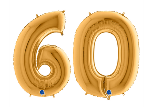 Zahlenfolienballons 60 (SECHZIG) in GOLD 80cm