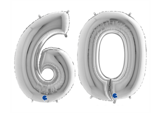 Zahlenfolienballons 60 (SECHZIG) in SILBER 80cm