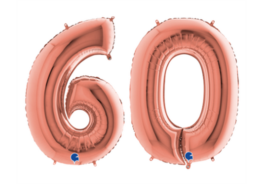 Zahlenfolienballons 60 (SECHZIG) in ROSAGOLD 80cm