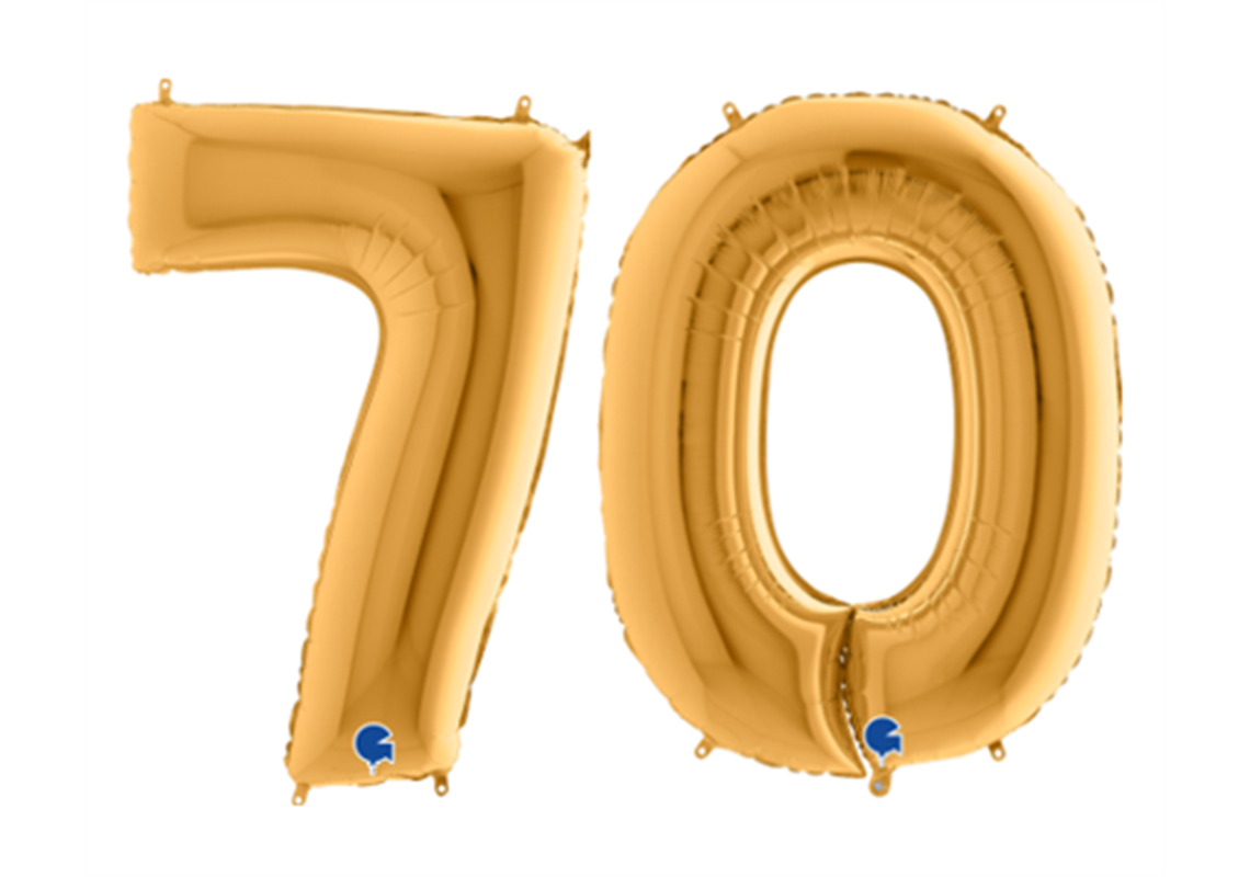 Zahlenfolienballons 70 (SIEBZIG) in GOLD 80cm