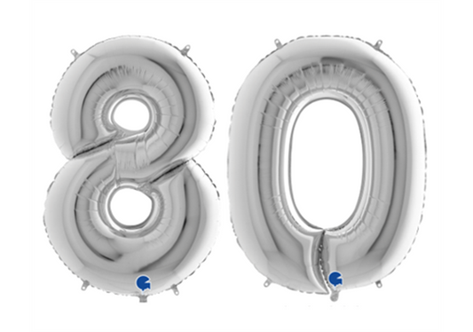 Zahlenfolienballons 80 (ACHTZIG) in SILBER 80cm
