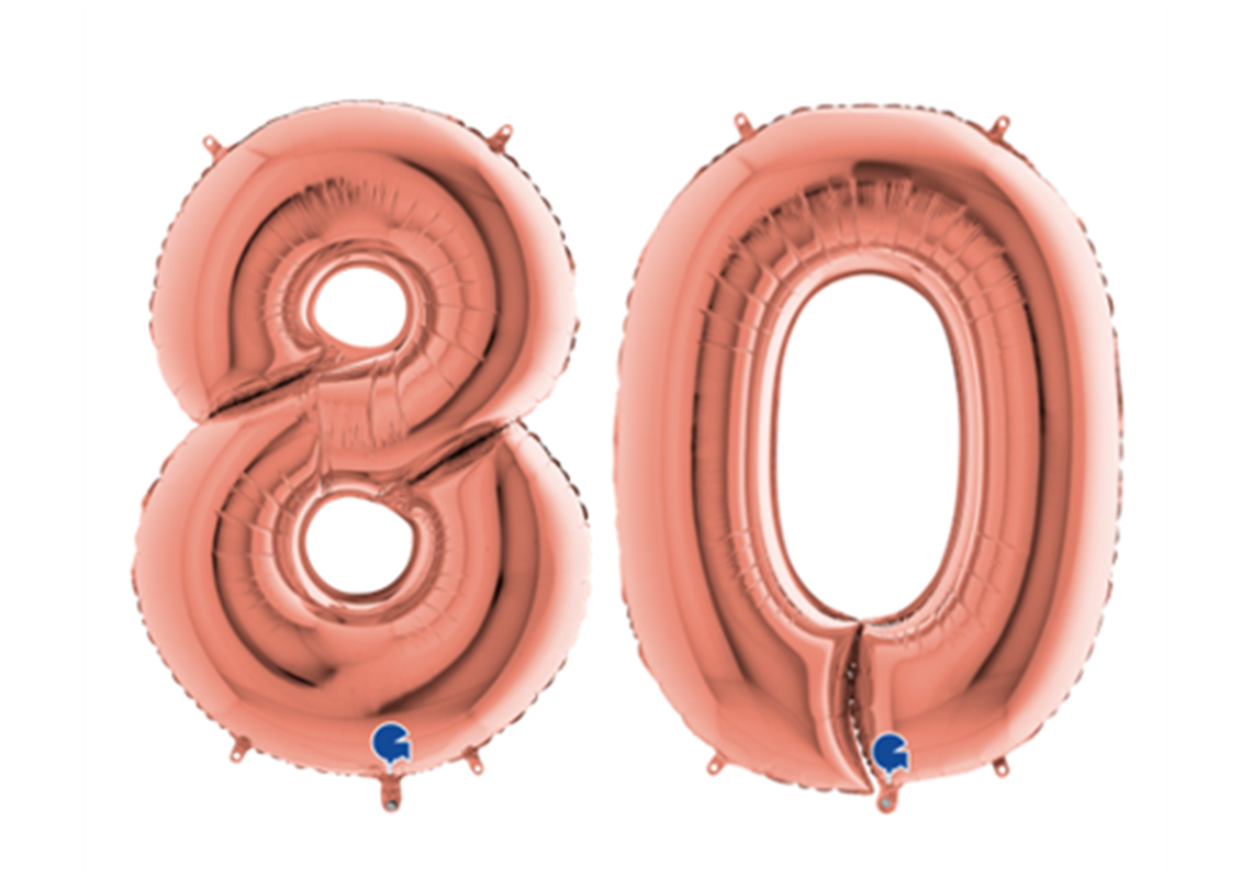 Zahlenfolienballons 80 (ACHTZIG) in ROSAGOLD 80cm
