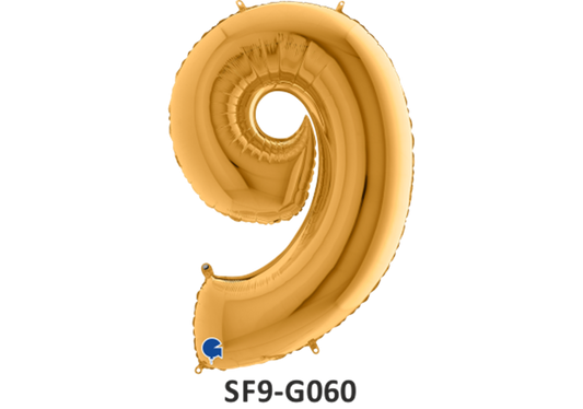 Zahlenfolienballon - Zahl 9 (neun) - in GOLD 80 cm
