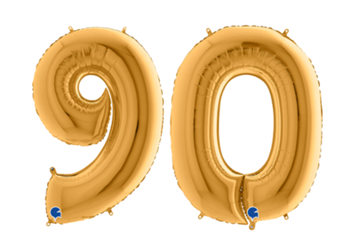 Zahlenfolienballons 90 (NEUNZIG) in GOLD 80cm