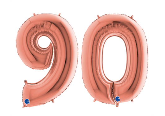 Zahlenfolienballons 90 (NEUNZIG) in ROSAGOLD 80cm