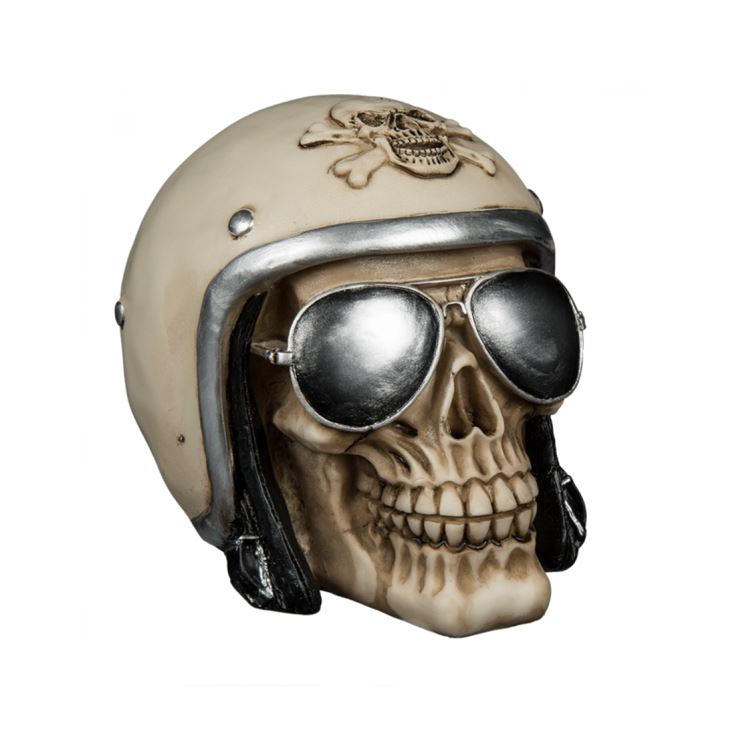 Spardose / Kässeli Totenkopf mit Motorradhelm und Sonnenbrille